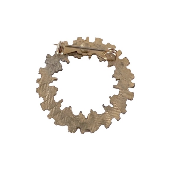 Vintage Brushed Gold Circle Wreath Antique Brooch Pin - Picture 3 of 3